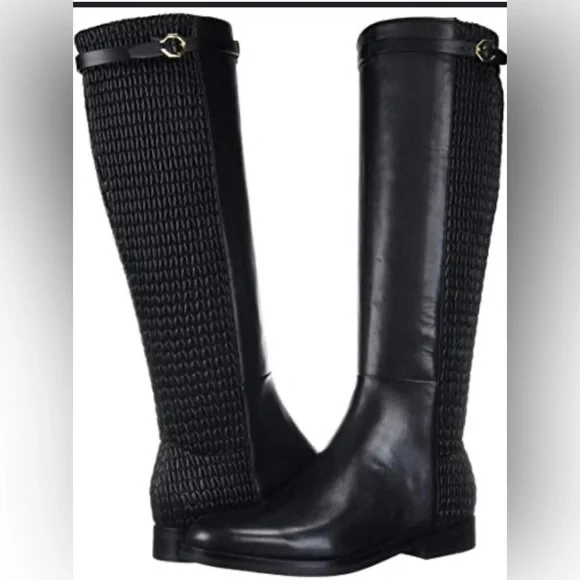 Knee High COLE HAAN Lexi GRD Women’s Strech Flat Boot Black Leather Aize 8 - Picture 1 of 5